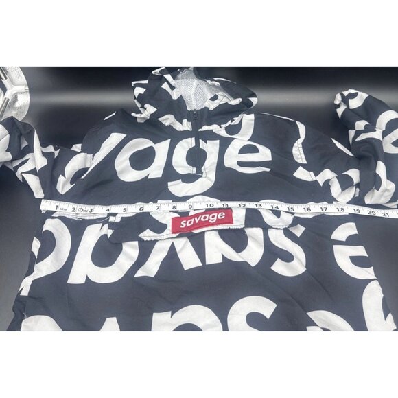 Brooklyn Cloth Mens SAVAGE Black White Lightweight 1/4 Zip Windbreaker Hoodie L - Picture 8 of 9